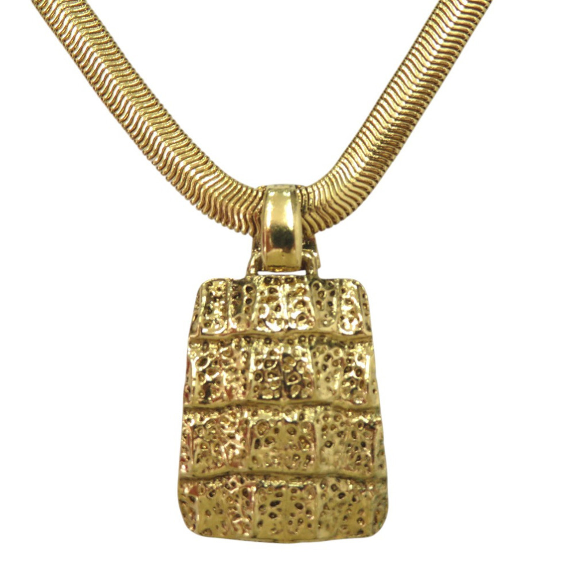 Vintage Yves Saint Laurent Crocodile-Embossed Necklace In Alloy And Plated Go 624$